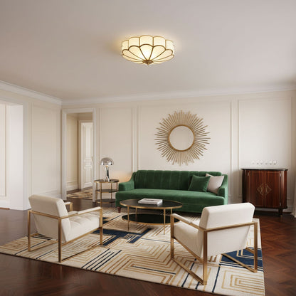Flower-shaped frosted glass ceiling light with brass frame by Moktan Sabai for ambient glow on Tampa Home & Garden Store