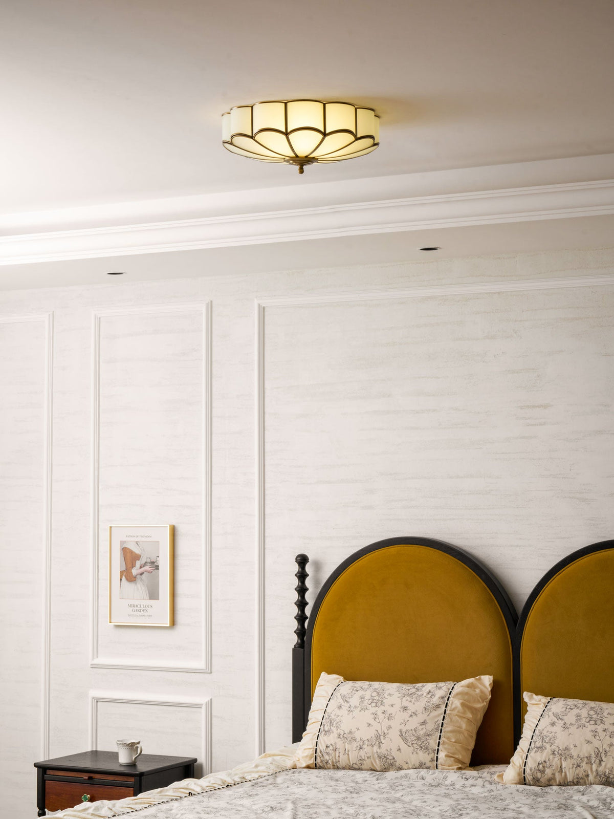 Flower shape frosted glass ceiling light with brass frame for warm ambient glow on Tampa Home & Garden Store