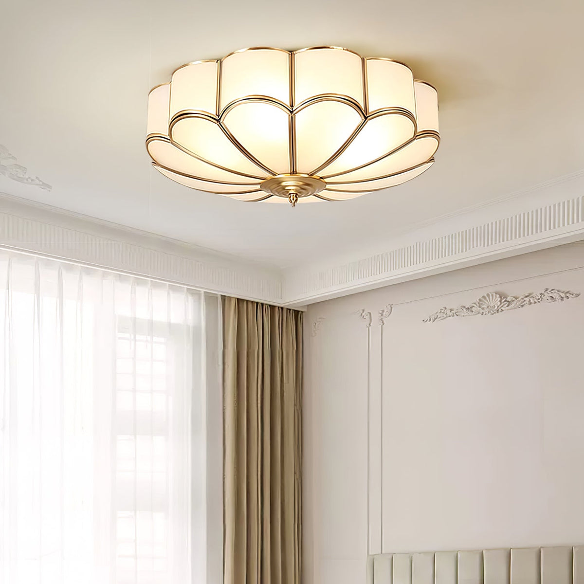 Flower Shape frosted glass ceiling light with brass frame Moktan Sabai on Tampa Home & Garden Store