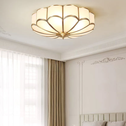 Flower Shape Frosted Glass Ceiling Light with Brass Frame Moktan Sabai, ambient glow on Tampa Home & Garden Store