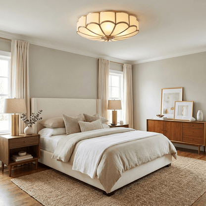 Flower Shape Frosted Glass Ceiling Light with Brass Frame by Moktan Sabai for soft ambient glow on Tampa Home & Garden Store