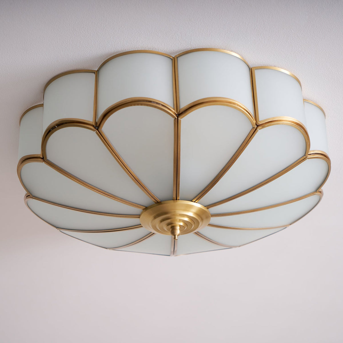 Flower-shaped frosted glass ceiling light with brass frame by Moktan Sabai on Tampa Home & Garden Store