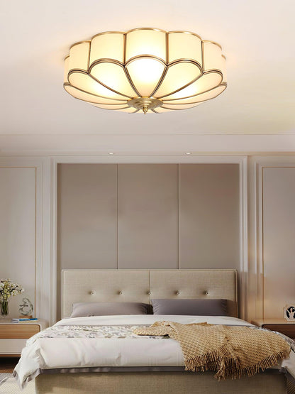 Flower shape frosted glass ceiling light with brass frame for soft ambient glow on Tampa Home & Garden Store