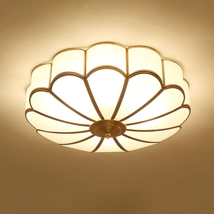 Flower shape frosted glass ceiling light with brass frame, Moktan Sabai, petal design on Tampa Home & Garden Store