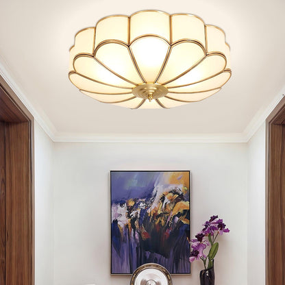 Flower-shaped frosted glass ceiling light with brass frame by Moktan Sabai on Tampa Home & Garden Store
