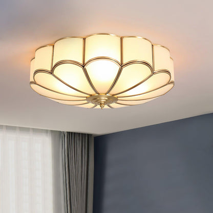 Flower Shape Frosted Glass Ceiling Light with Brass Frame by Moktan Sabai, soft ambient glow on Tampa Home & Garden Store