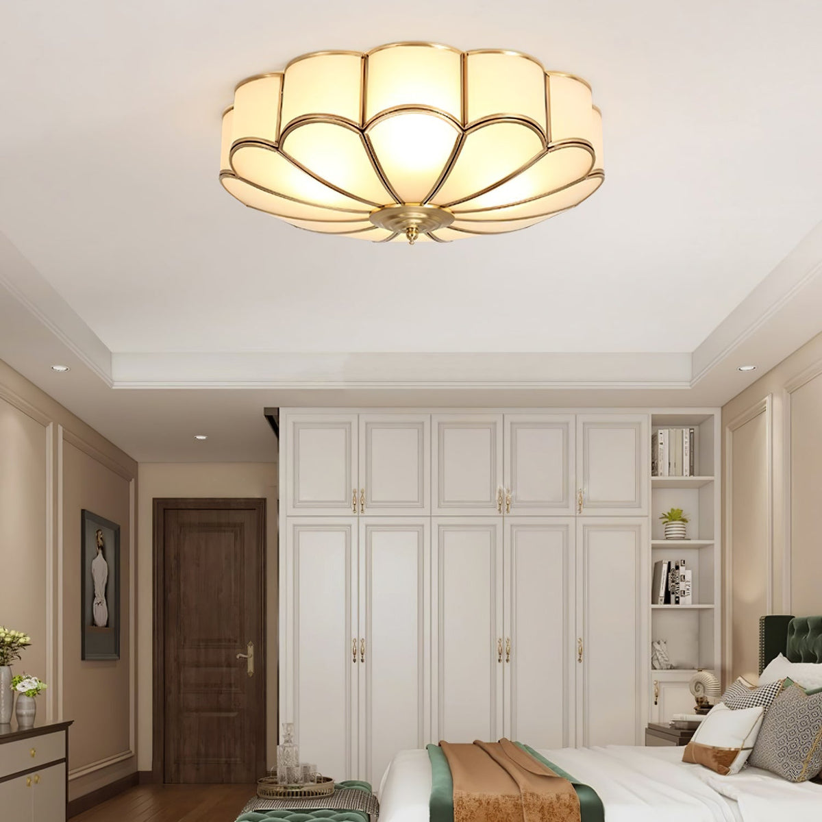 Flower shape frosted glass ceiling light with brass frame Moktan Sabai ambient fixture on Tampa Home & Garden Store