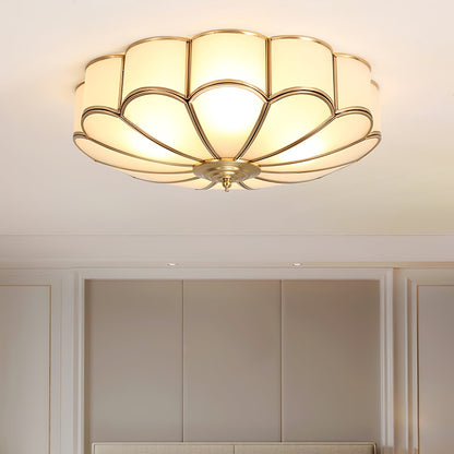 Flower shape frosted glass ceiling light with brass frame Moktan Sabai, ambient glow on Tampa Home & Garden Store