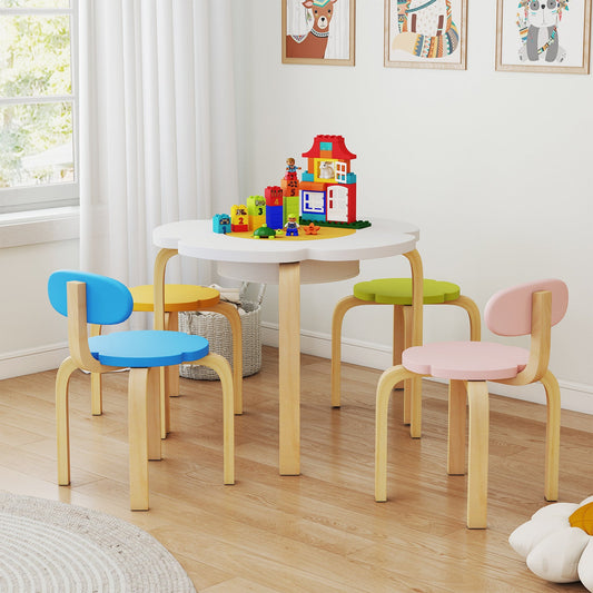 Flower-shaped Children Table Set Wooden Play and Activity Table with 2 Colorful Chairs and Stools-Multicolor - Tampa Home & Garden Store