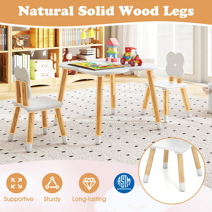 Flower-shaped Kids Table Set with Solid Pine Wood Legs