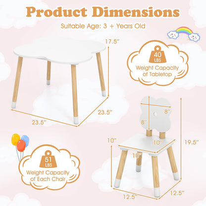 Flower-shaped Kids Table Set with Solid Pine Wood Legs
