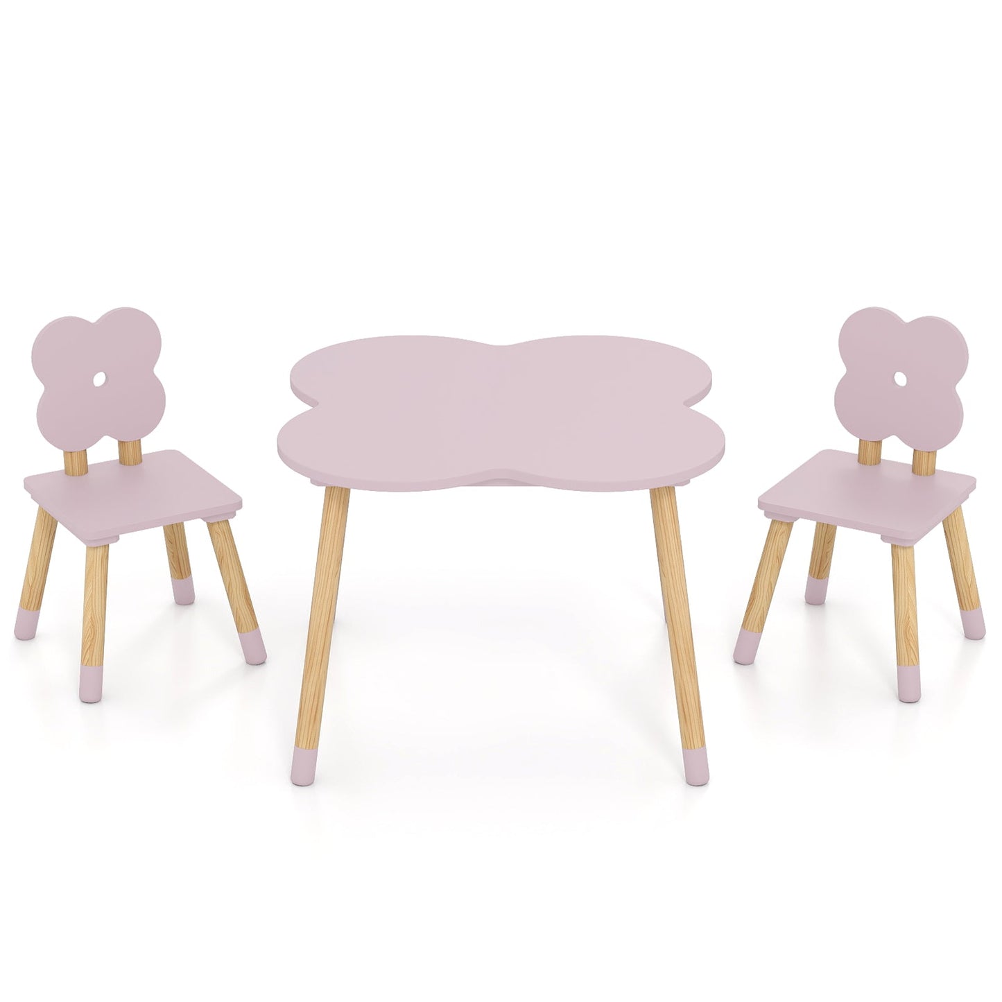 Flower-shaped Kids Table Set with Solid Pine Wood Legs