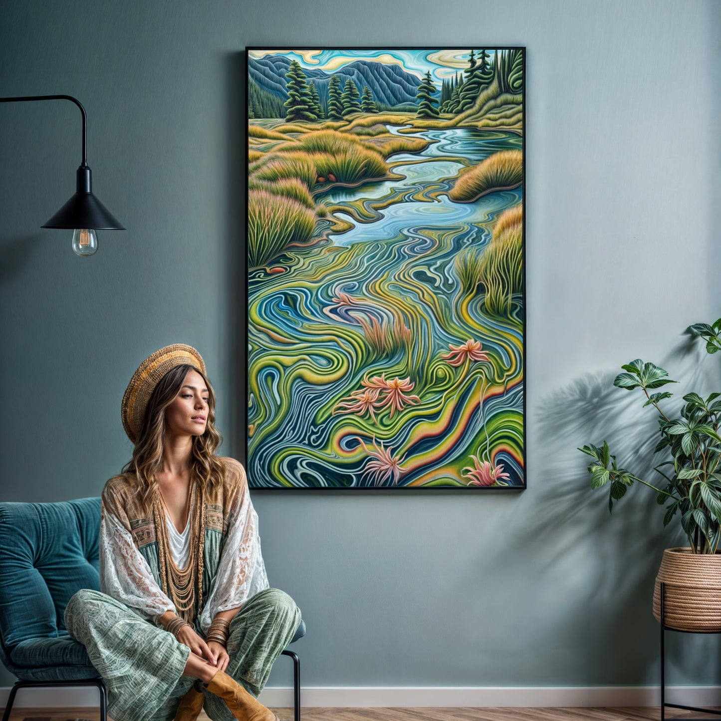 Canvas Print Flowing Serenity by Tailored Canvases; vivid river landscape on crafting canvas on Tampa Home & Garden Store