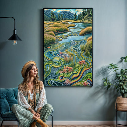 Canvas Print Flowing Serenity by Tailored Canvases; vivid river landscape on crafting canvas on Tampa Home & Garden Store