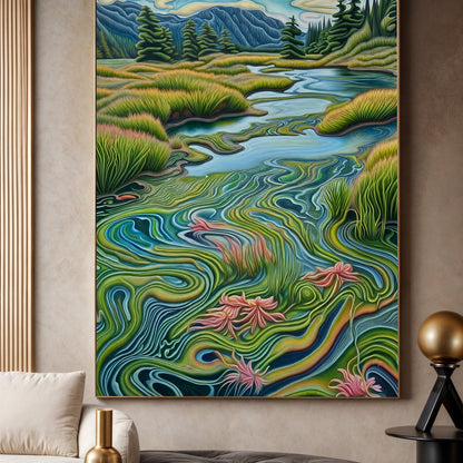 Canvas Print Flowing Serenity by Tailored Canvases, vibrant crafting canvas with swirling river on Tampa Home & Garden Store