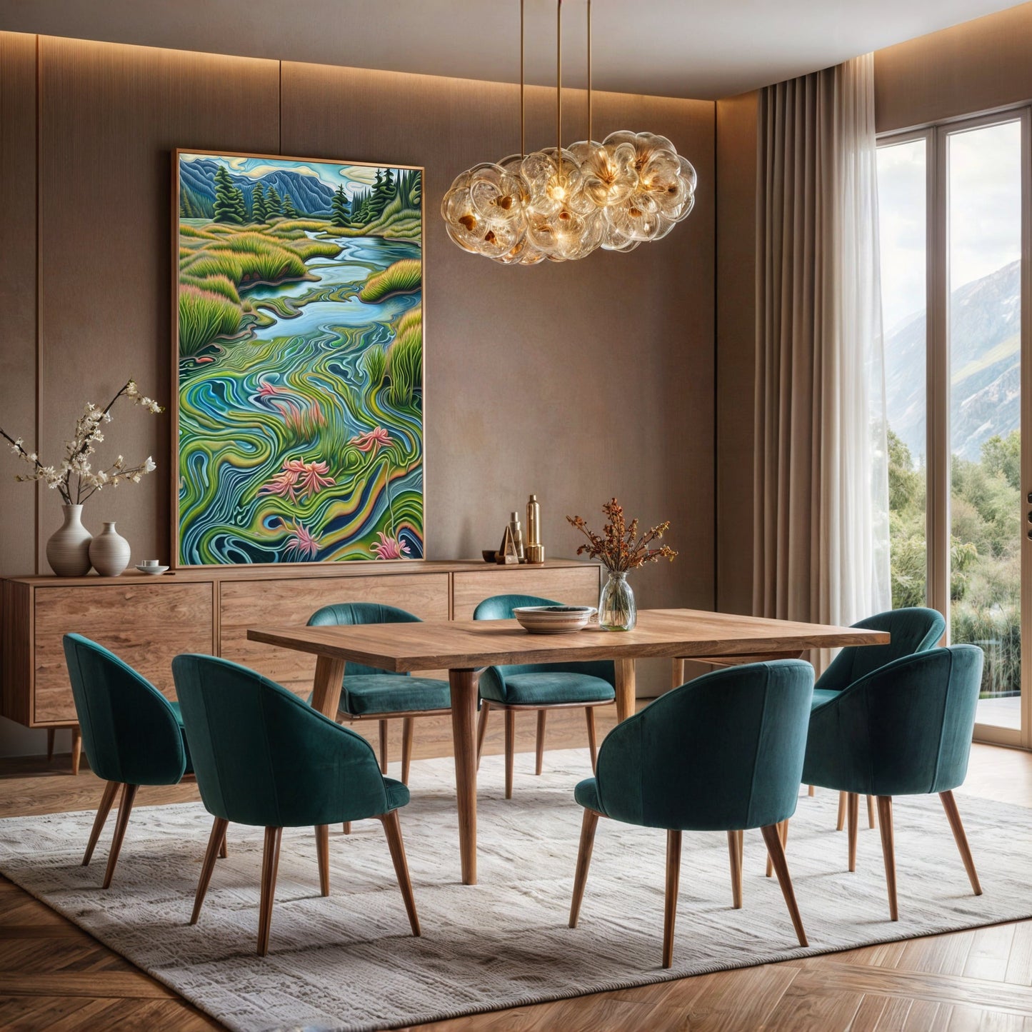Canvas Print Flowing Serenity by Tailored Canvases; vivid river and hills in a dining room on Tampa Home & Garden Store