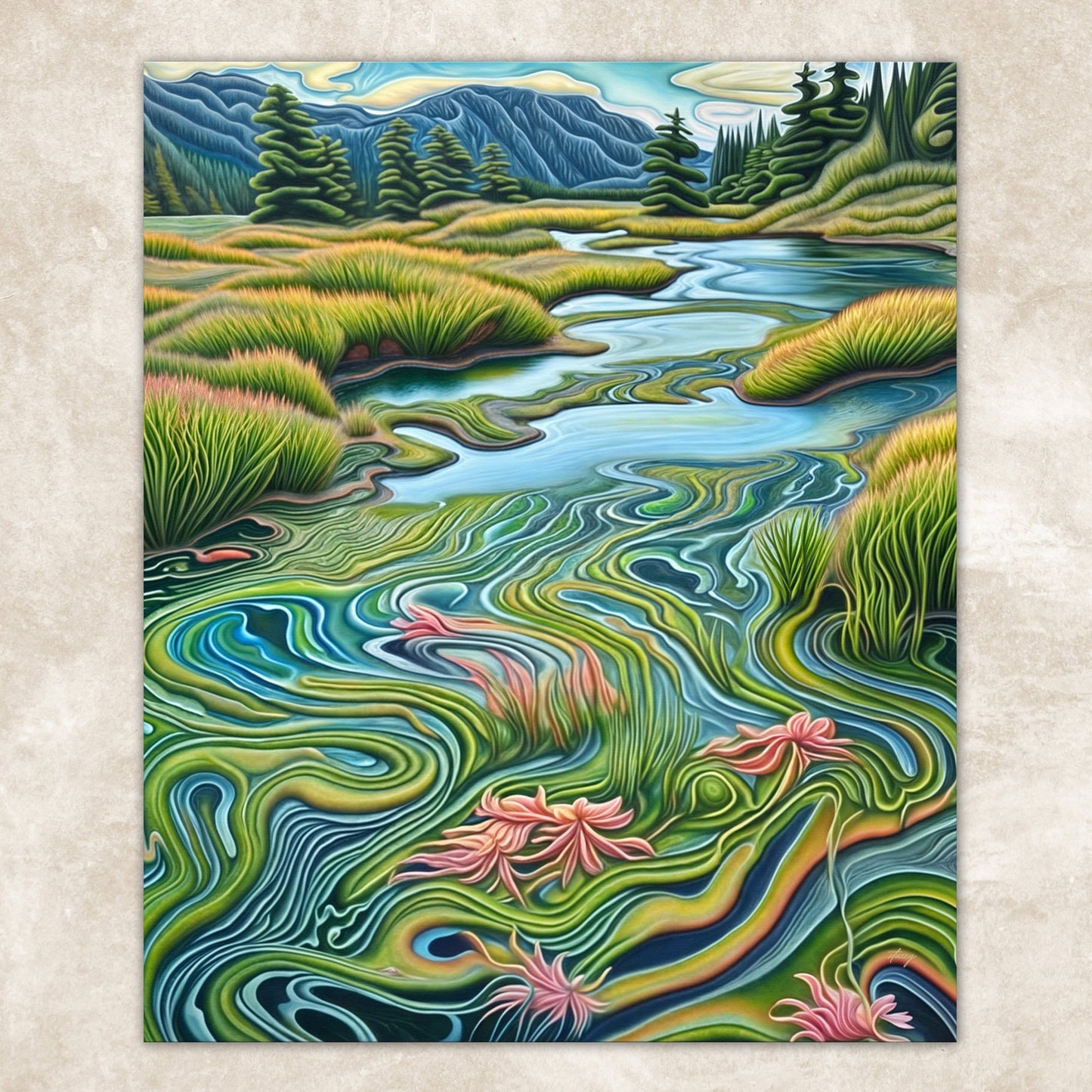 Canvas Print Flowing Serenity crafting canvas by Tailored Canvases, river & pines on Tampa Home & Garden Store