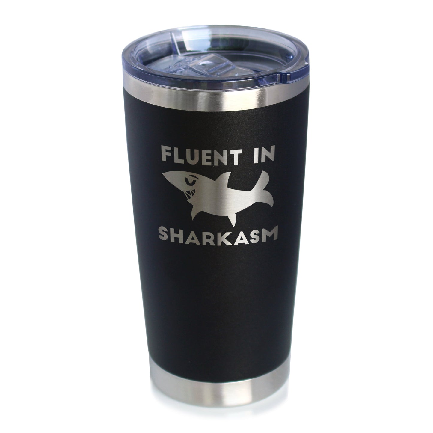Fluent in Sharkasm - Shark Insulated Coffee Tumbler Cup with Sliding Lid - Stainless Steel Insulated Mug - Funny Cute Shark Decor Gifts - Tampa soil911.com