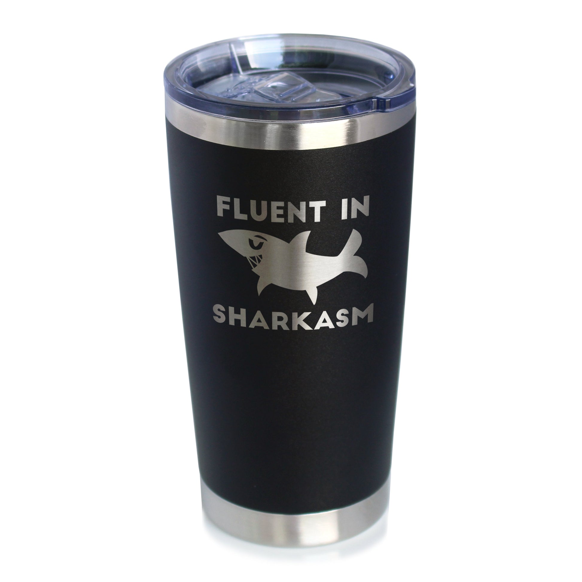 Fluent in Sharkasm - Shark Insulated Coffee Tumbler Cup with Sliding Lid - Stainless Steel Insulated Mug - Funny Cute Shark Decor Gifts - Tampa soil911.com