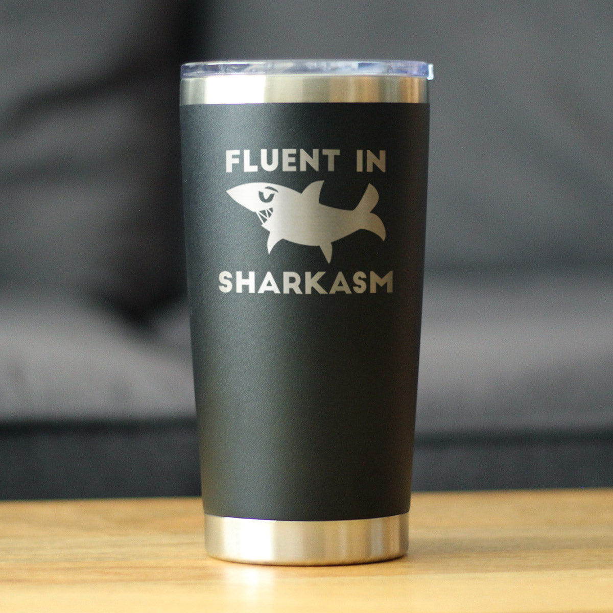Fluent in Sharkasm - Shark Insulated Coffee Tumbler Cup with Sliding Lid - Stainless Steel Insulated Mug - Funny Cute Shark Decor Gifts - Tampa soil911.com