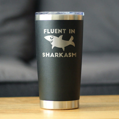 Fluent in Sharkasm - Shark Insulated Coffee Tumbler Cup with Sliding Lid - Stainless Steel Insulated Mug - Funny Cute Shark Decor Gifts - Tampa soil911.com