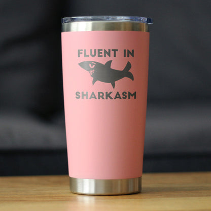 Fluent in Sharkasm - Shark Insulated Coffee Tumbler Cup with Sliding Lid - Stainless Steel Insulated Mug - Funny Cute Shark Decor Gifts - Tampa soil911.com