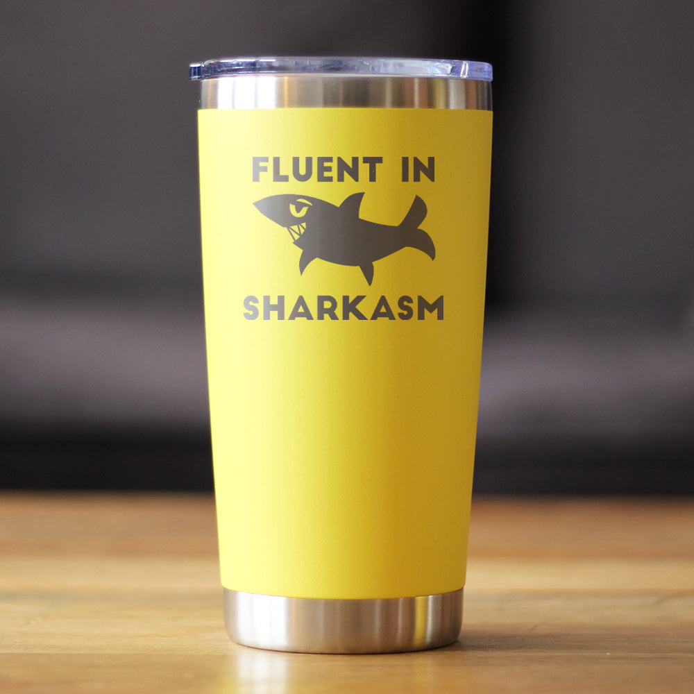 Fluent in Sharkasm - Shark Insulated Coffee Tumbler Cup with Sliding Lid - Stainless Steel Insulated Mug - Funny Cute Shark Decor Gifts - Tampa soil911.com