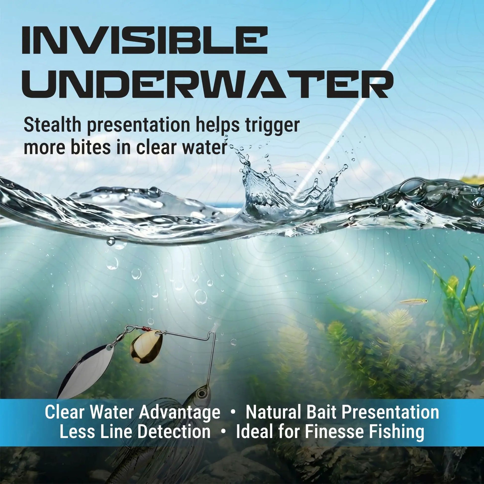 Reaction Tackle Pure Fluorocarbon Fishing Line packaging with invisible underwater design on Tampa Home & Garden Store