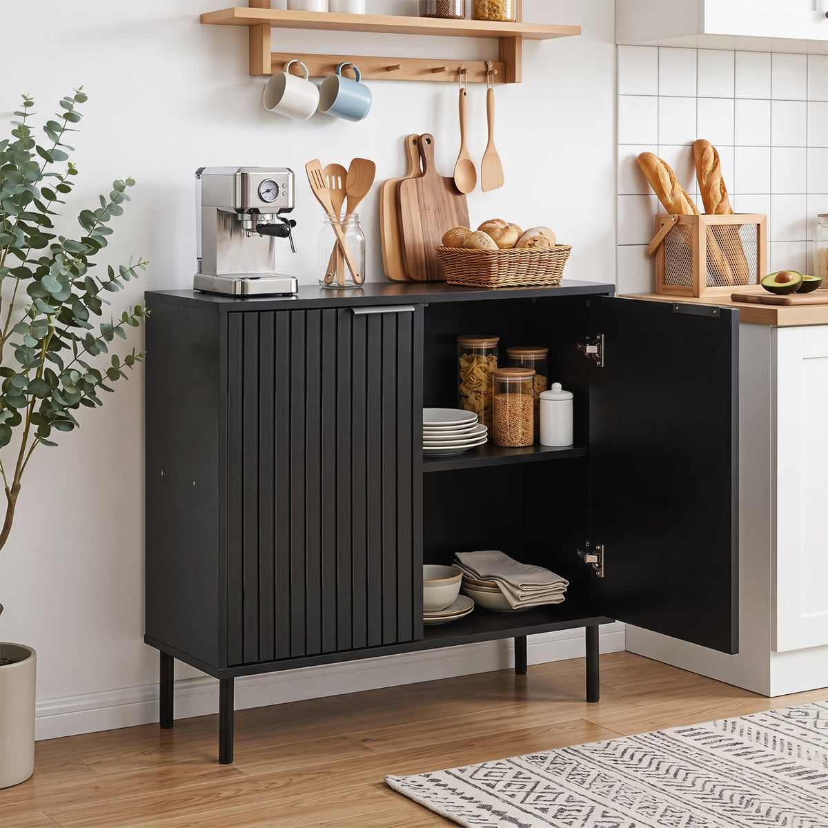 Fluted Buffet Cabinet 2-Door Storage black finish with vertical grooves DirectDeals on Tampa Home & Garden Store