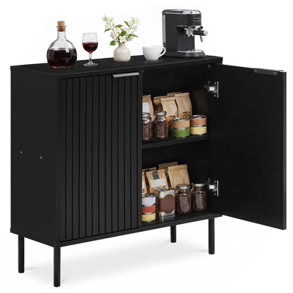 Fluted black Buffet Cabinet with 2-door storage; right door opens to shelves on Tampa Home & Garden Store