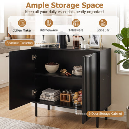 Fluted Buffet Cabinet, DirectDeals, black finish with 2-door storage and open interior shelves on Tampa Home & Garden Store