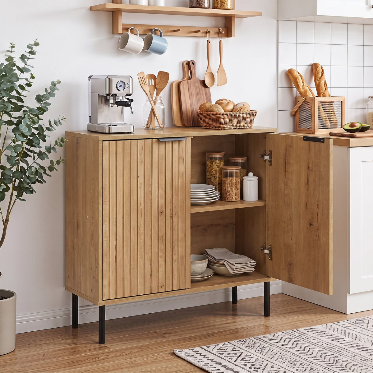 Fluted Buffet Cabinet with 2-Door Storage by DirectDeals in natural wood with black legs on Tampa Home & Garden Store