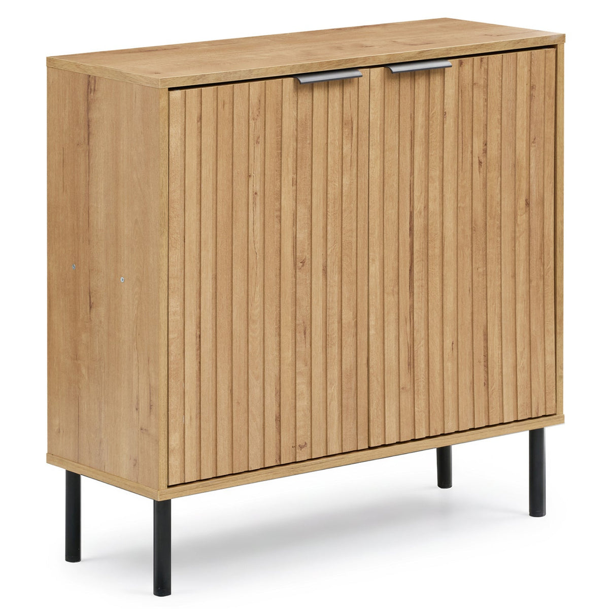 Fluted buffet cabinet with 2-door storage, oak finish, DirectDeals, metal handles on Tampa Home & Garden Store