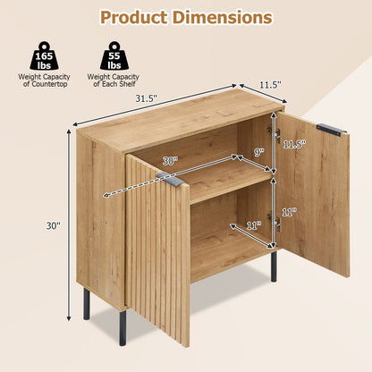 Fluted Buffet Cabinet with 2-Door Storage in natural wood, interior shelves, black metal legs on Tampa Home & Garden Store