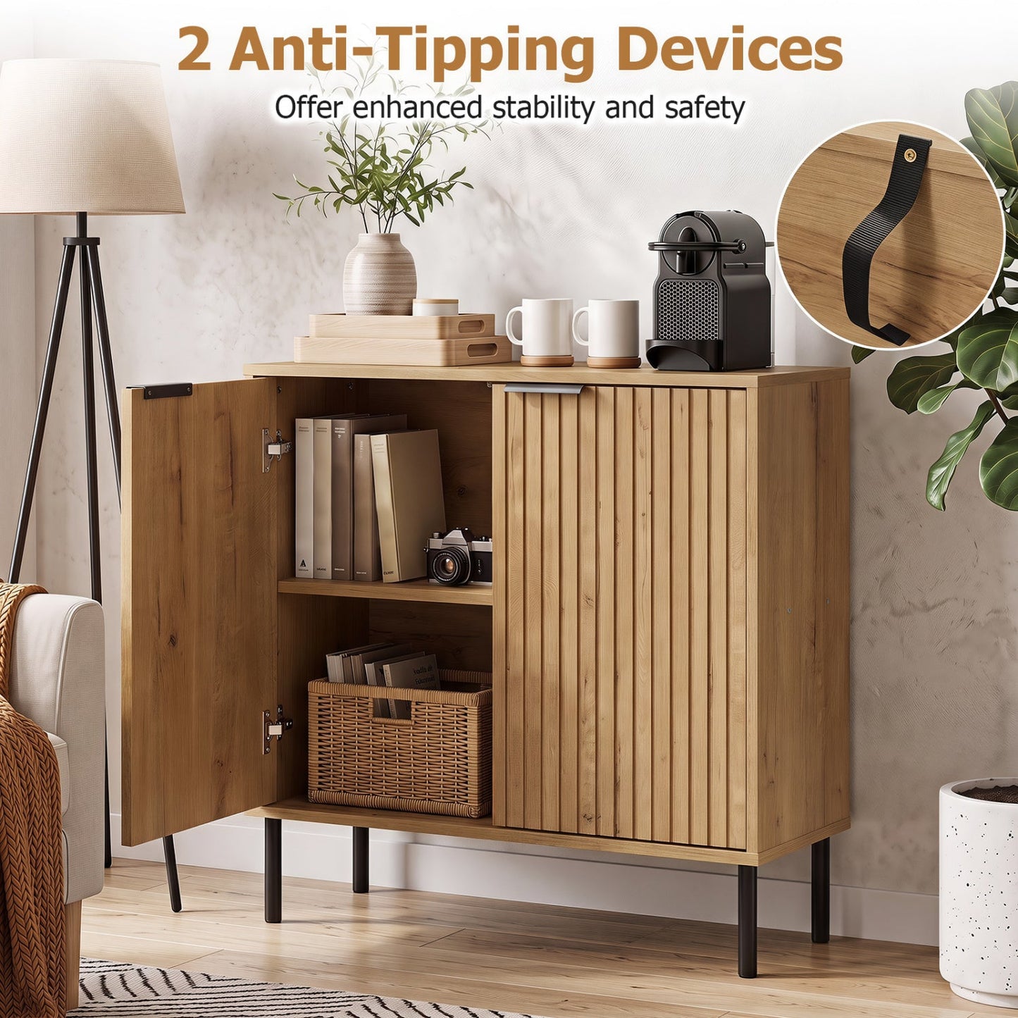 Fluted Buffet Cabinet with 2-Door Storage in warm wood by DirectDeals on Tampa Home & Garden Store