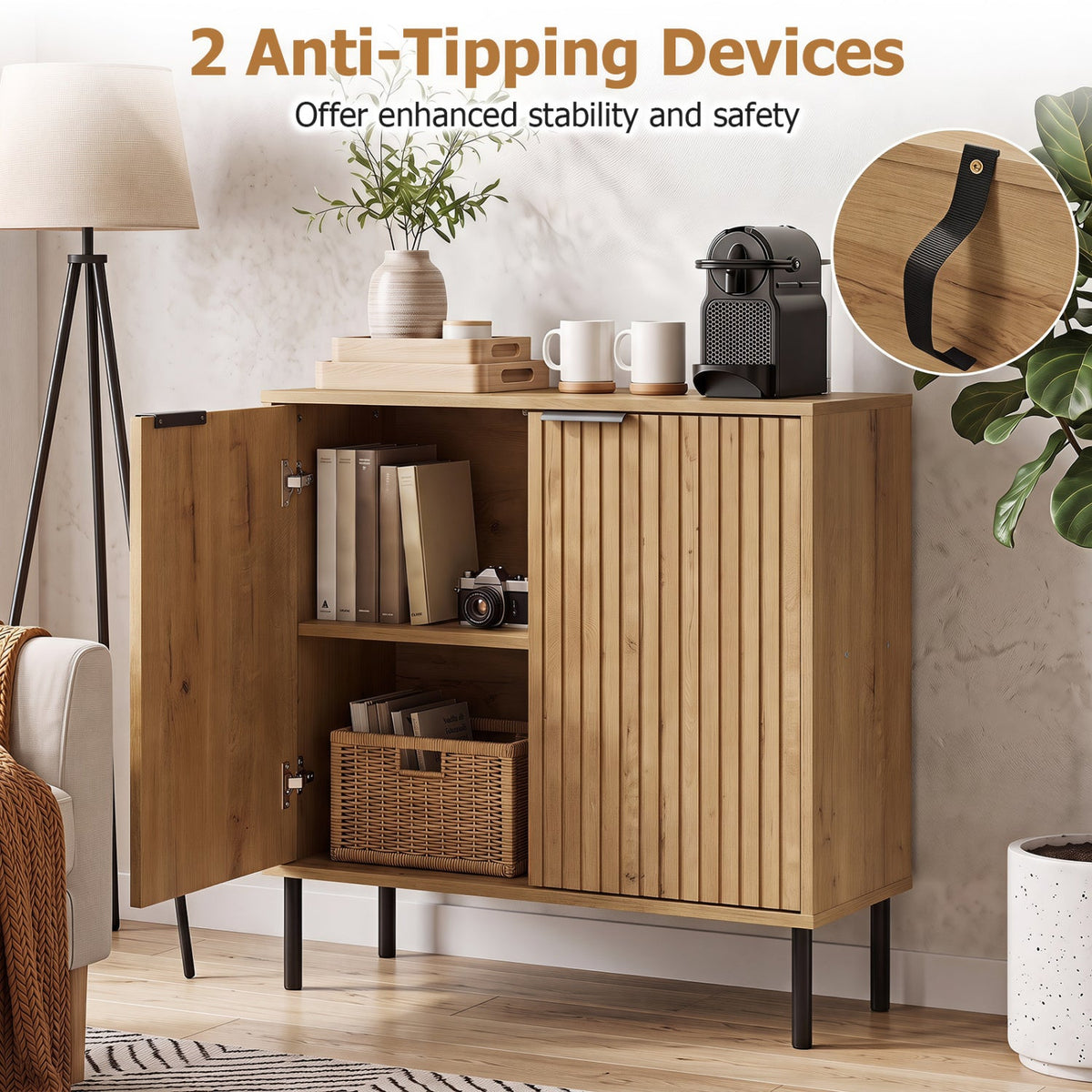 Fluted Buffet Cabinet with 2-Door Storage in warm wood by DirectDeals on Tampa Home & Garden Store