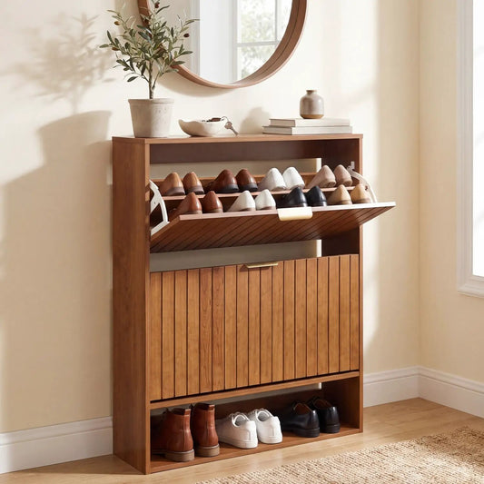 DirectDeals fluted shoe cabinet with 2 flip-down drawers and open storage on Tampa Home & Garden Store