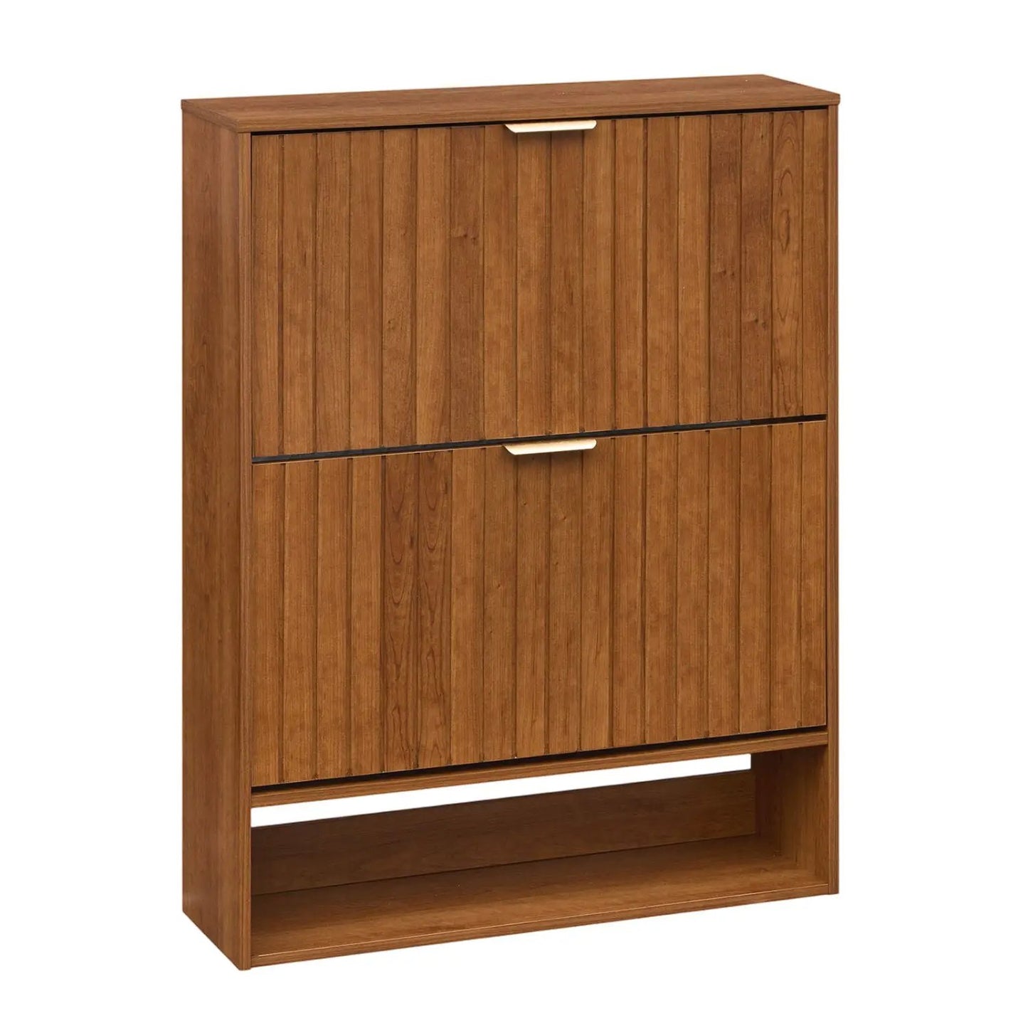 Fluted Shoe Cabinet with Flip Drawers and Storage