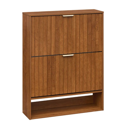Fluted Shoe Cabinet with Flip Drawers and Storage