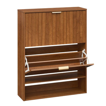 Fluted Shoe Cabinet with Flip Drawers and Storage
