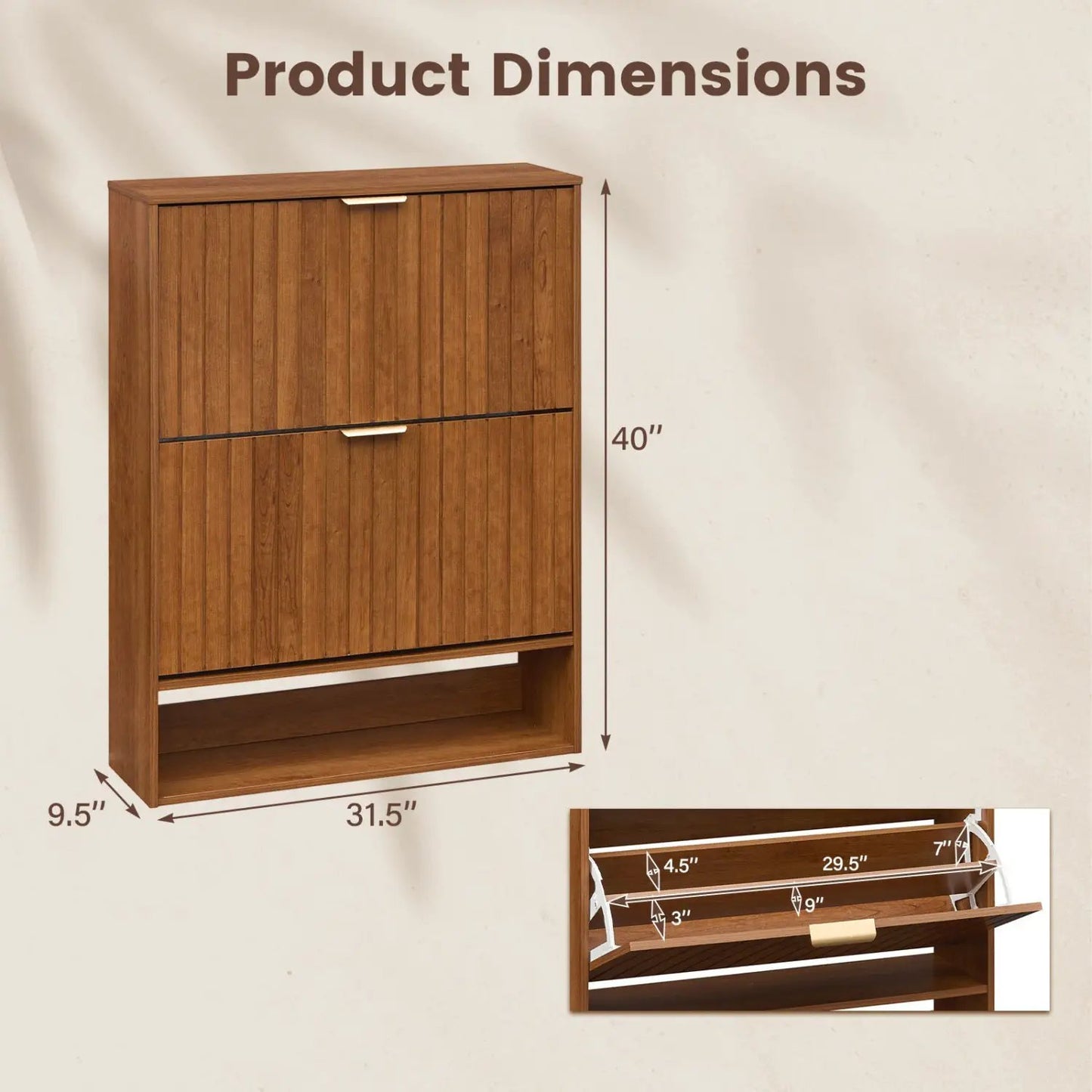 Fluted Shoe Cabinet with Flip Drawers and Storage