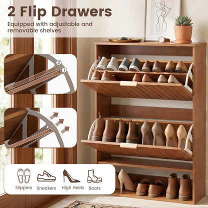 Fluted Shoe Cabinet with Flip Drawers and Storage