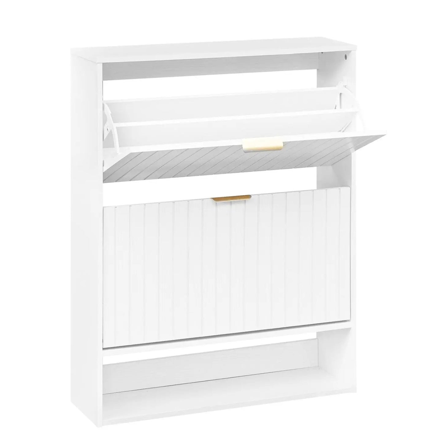 Fluted Shoe Cabinet with Flip Drawers and Storage