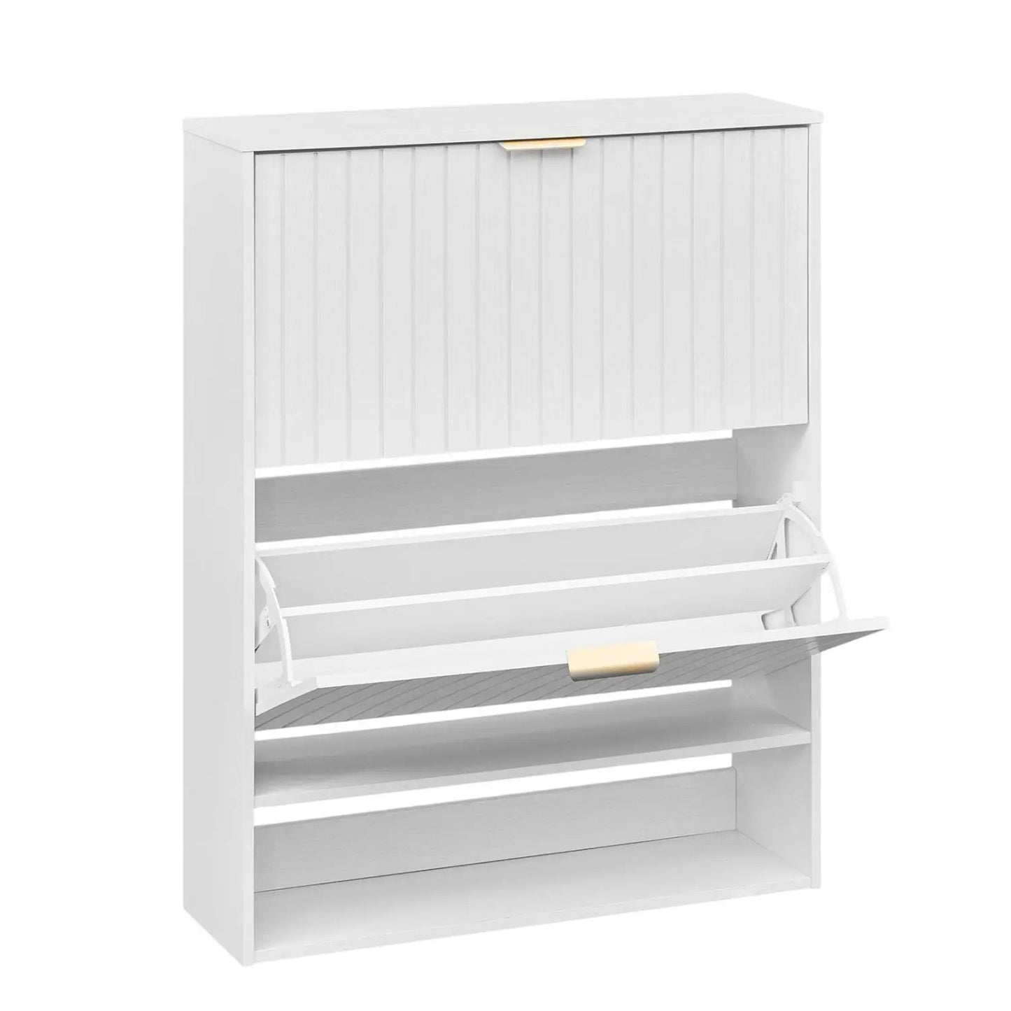 Fluted Shoe Cabinet with Flip Drawers and Storage