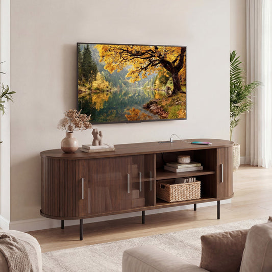 Fluted TV Stand for TVs up to 60" Mid Century Curved Entertainment Center - Tampa Home & Garden Store