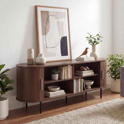 Fluted TV Stand for TVs up to 60" Mid Century Curved Entertainment Center