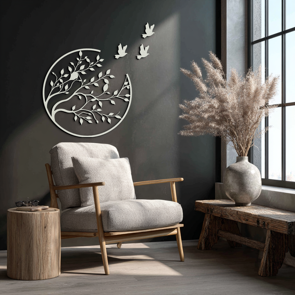 Flying Birds from Branch Metal Wall Art – Nature-Inspired Silhouette Steel Decor for Elegant Interiors- KAF343 - Tampa Home & Garden Store