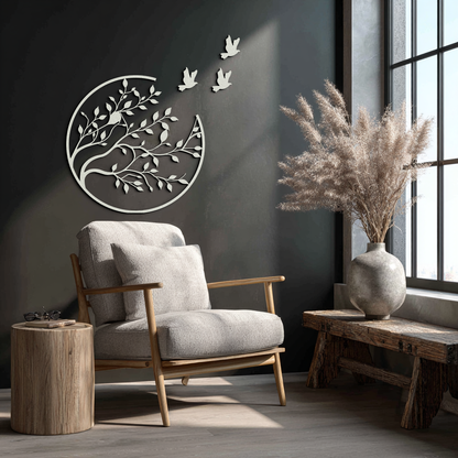 Flying Birds from Branch Metal Wall Art – Nature-Inspired Silhouette Steel Decor for Elegant Interiors- KAF343 - Tampa Home & Garden Store