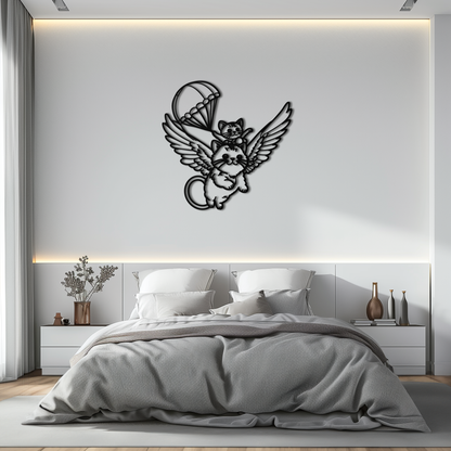 Flying Cats with Parachute Metal Wall Art – Adorable Winged Cat & Kitten Steel Decor for Kids Room and Nursery- KAF413 - Tampa Home & Garden Store