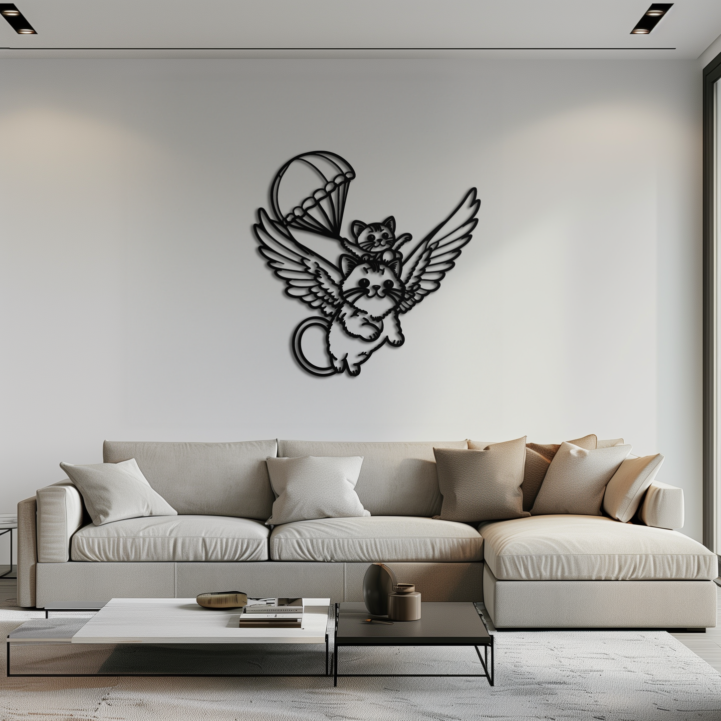Flying Cats with Parachute Metal Wall Art – Adorable Winged Cat & Kitten Steel Decor for Kids Room and Nursery- KAF413 - Tampa Home & Garden Store